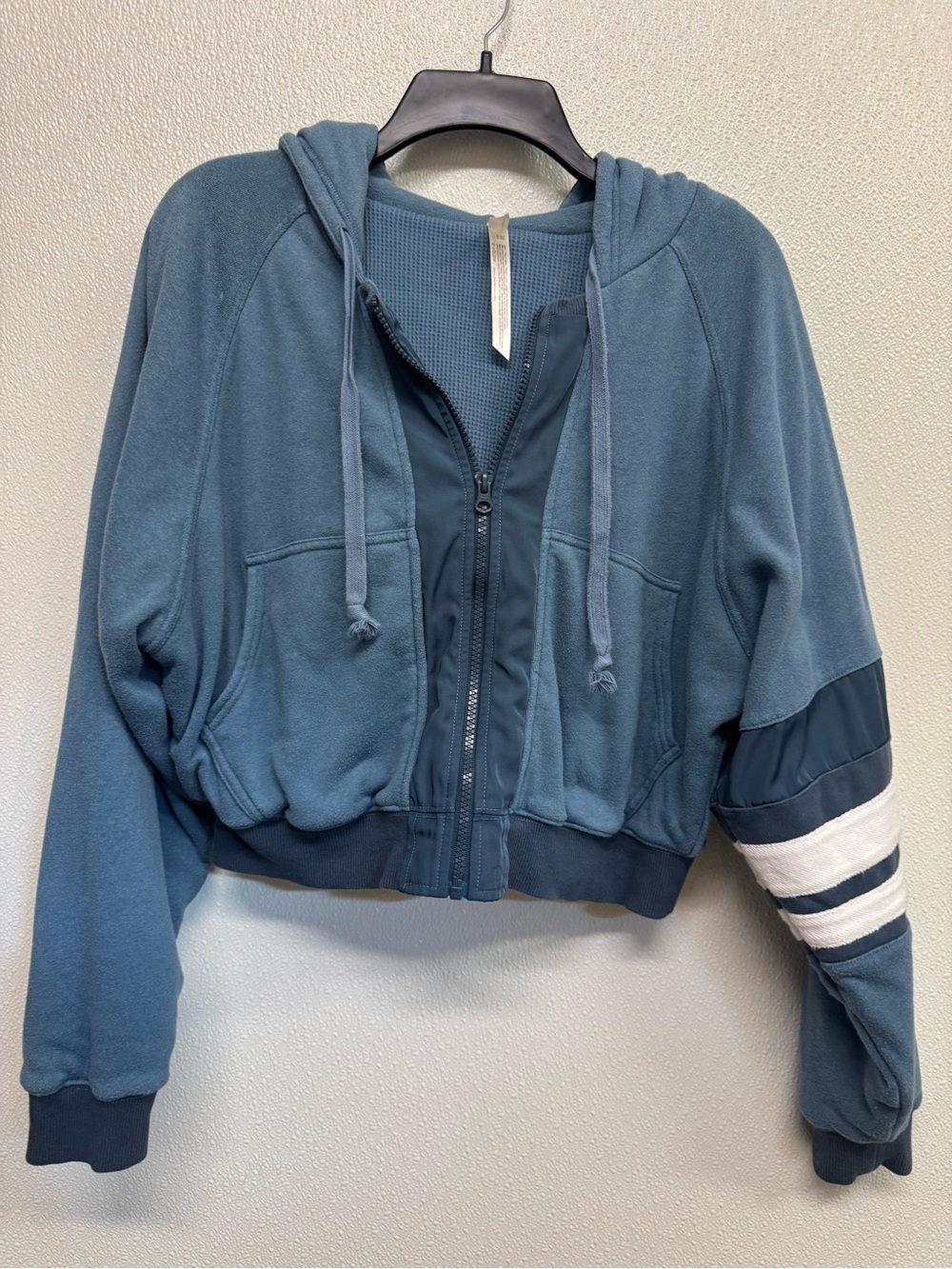 Free People Movement Cropped Blue Hooded Zip Jacket Sz S